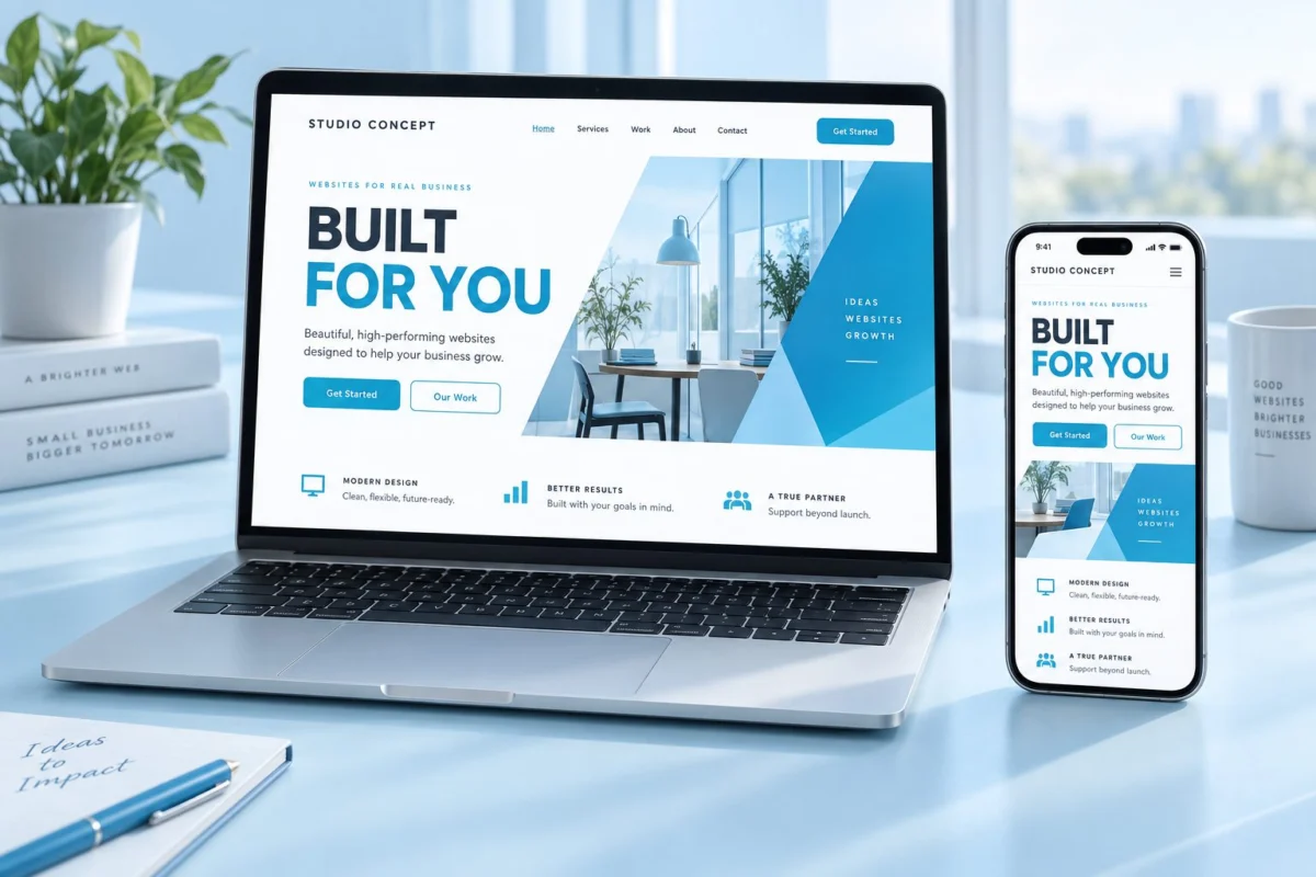 Concepto de diseño web adaptable en una computadora portátil y un teléfono